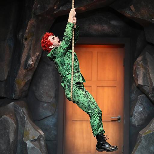 Dynamic Male Performer in Cave Setting