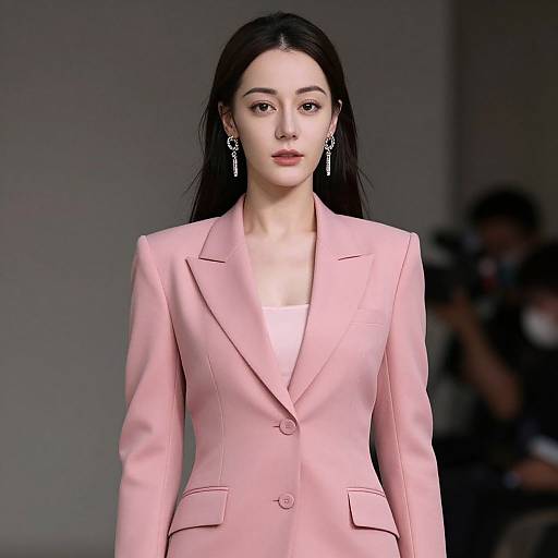 Woman in Pink Blazer with Earrings