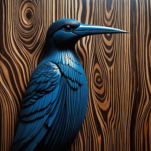 Surreal Intarsia Bird with Human Face