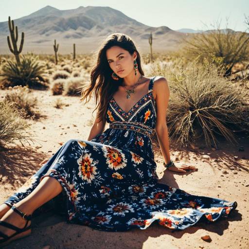 Fashion Model in Bohemian Maxi Dress in Desert