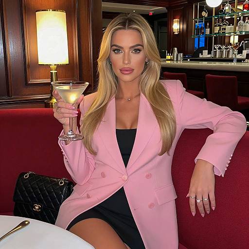 Woman in Pink Blazer Holding Martini in Restaurant