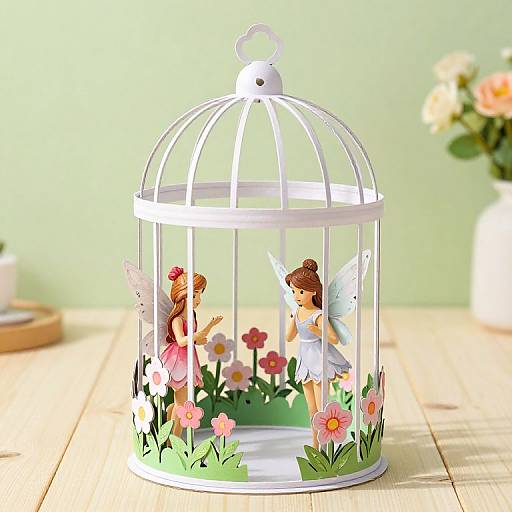 Flower Fairies in Laser-Cut Birdcage