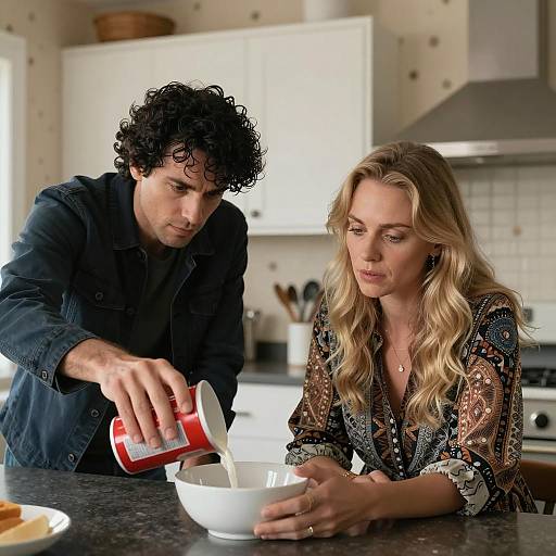 Intimate Kitchen Interaction with Two People