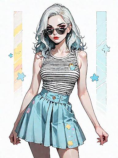 Stylish Girl in Abstract Mini Skirt