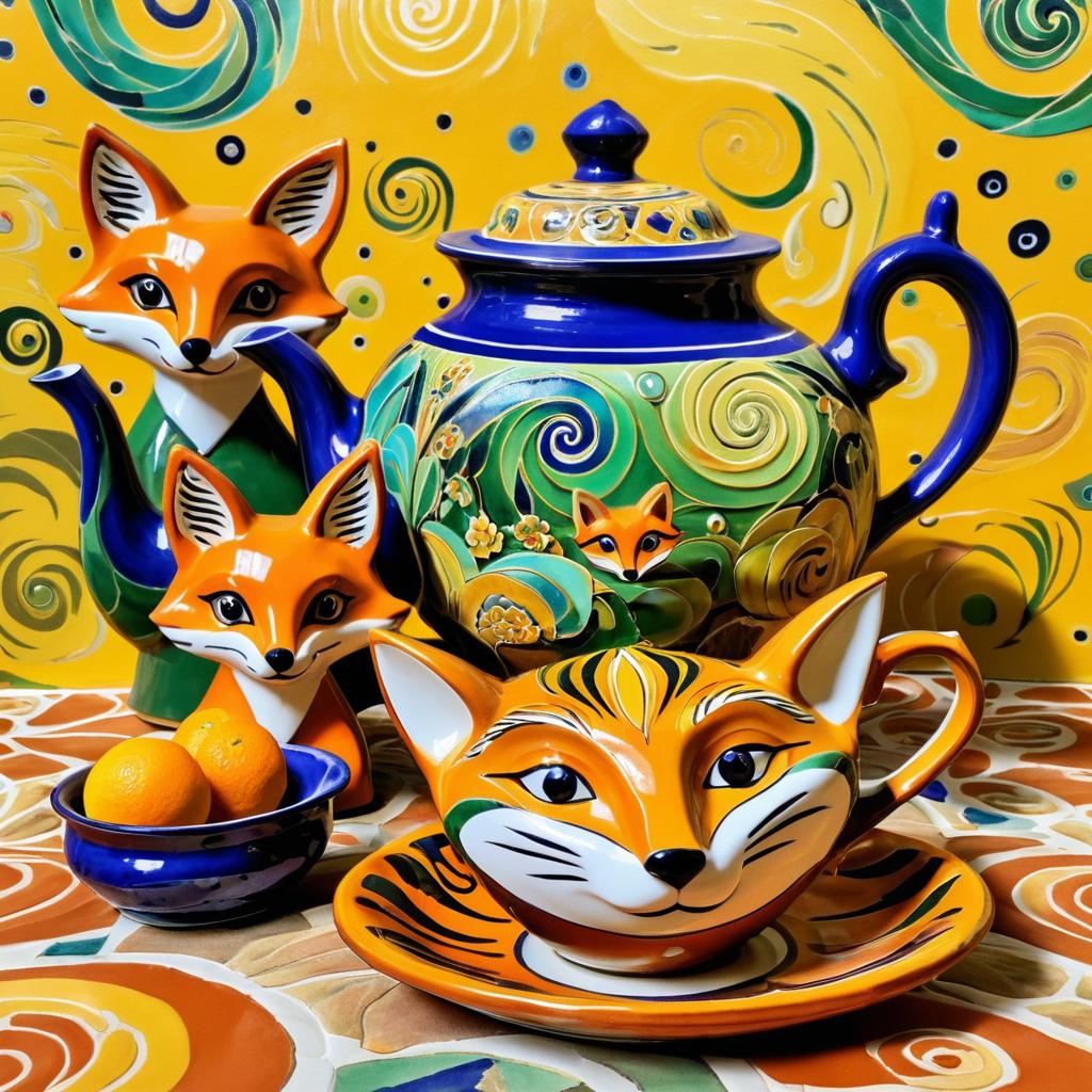 Surreal Fox and Teapot Still Life