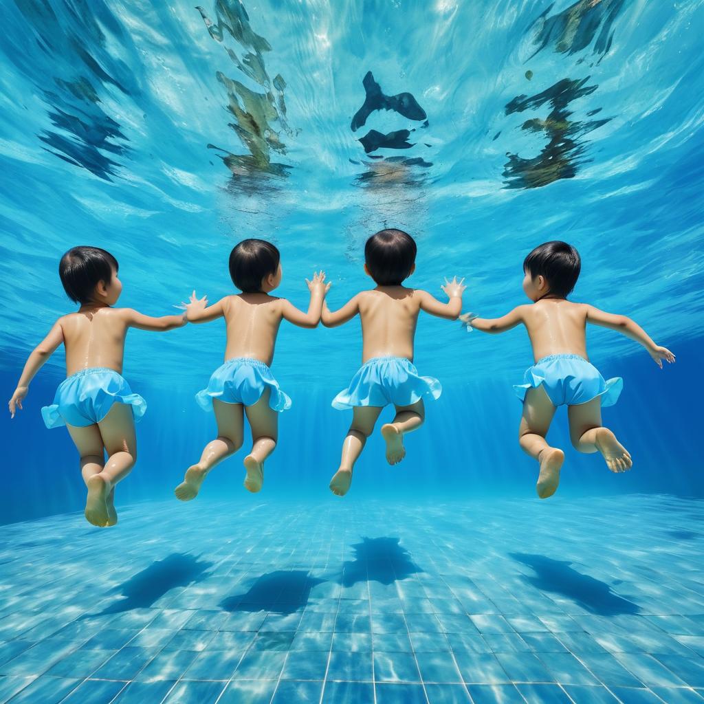 Joyful Asian Children Swimming Underwater