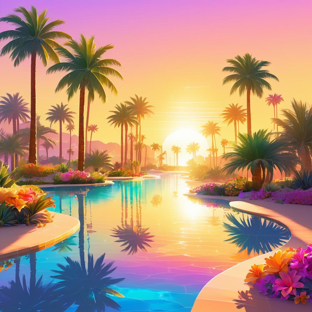 Vibrant Oasis at Sunset Illustration