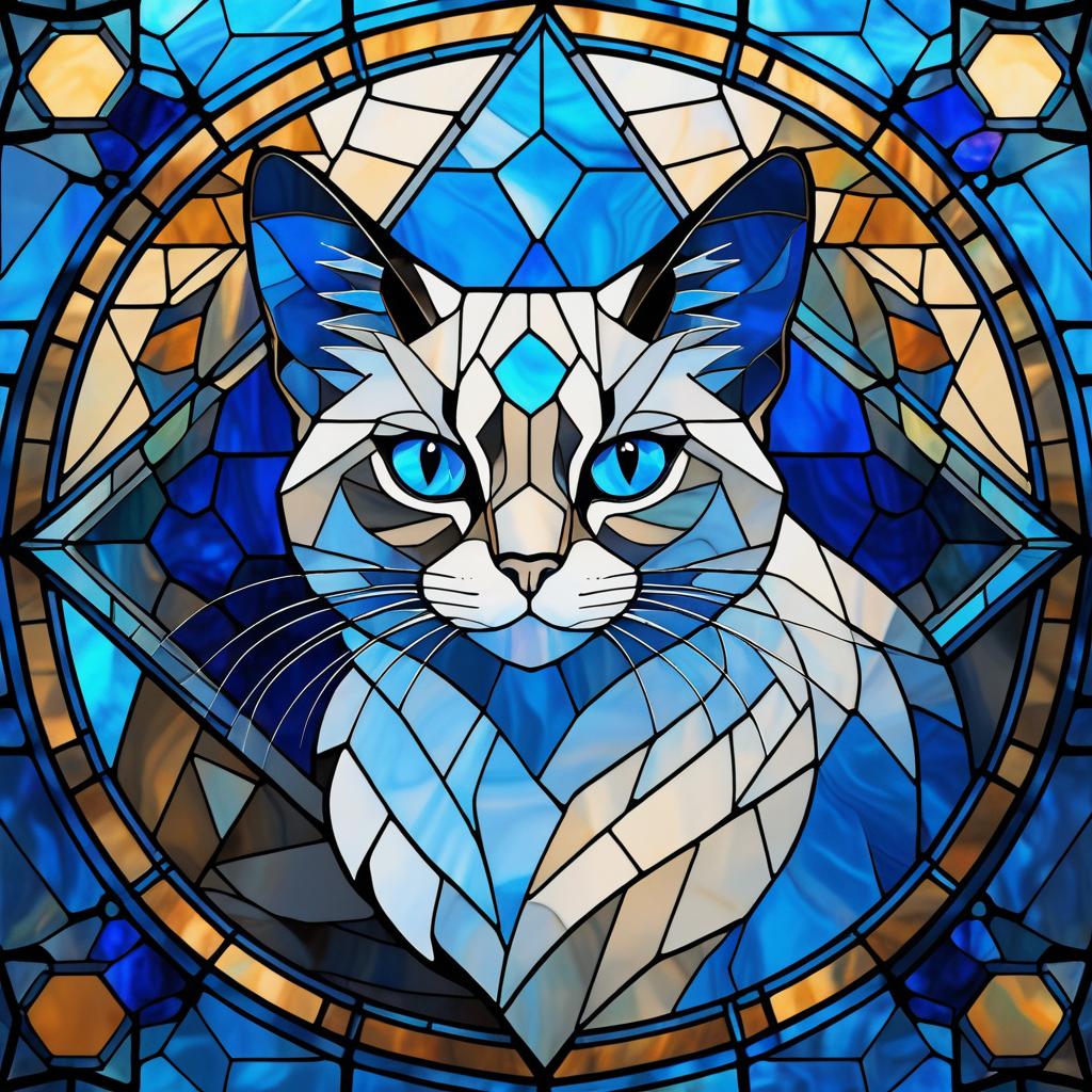 Siamese Cat in Vibrant Stained Glass