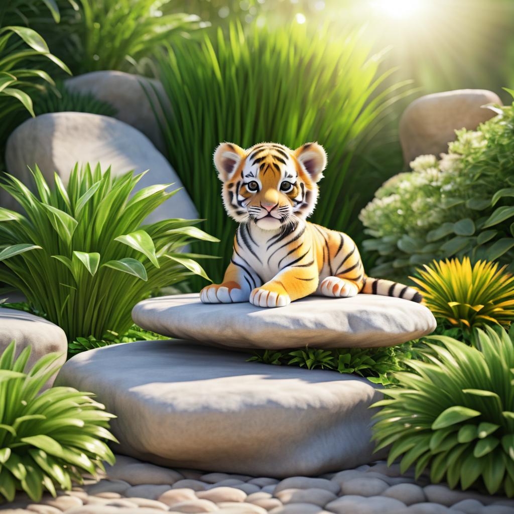 Photorealistic Baby Tiger Cub in Garden