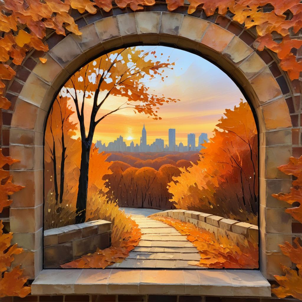 Autumn Forest Path Through Rustic Window