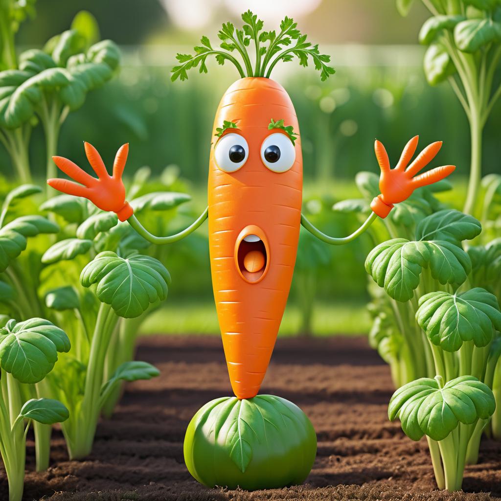 Whimsical Cartoon Carrot in Garden