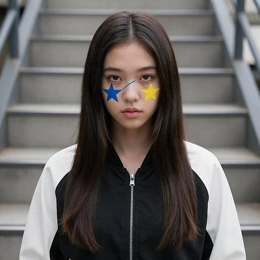 Intense Portrait of Young Woman on Stairs