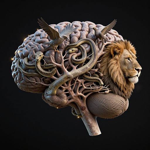Surreal Brain with Wild Animals