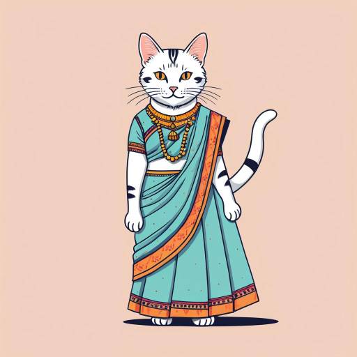 Cat in Indian Sari Illustration