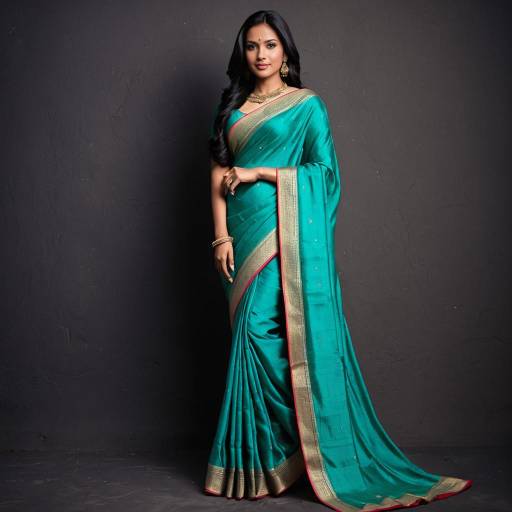 Elegant Indian Woman in Teal Saree
