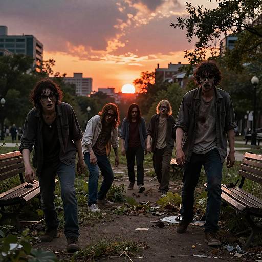 Glasses-Wearing Zombies in Decayed Park