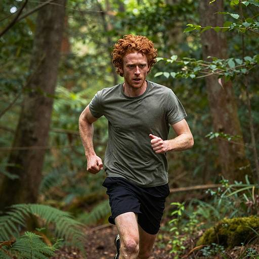 Red-Haired Men Running in Forest