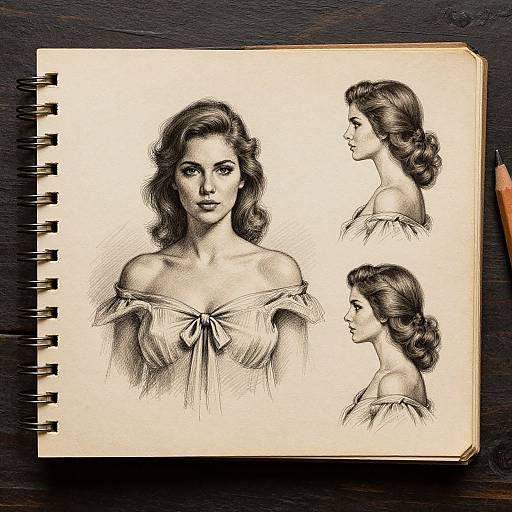 Vintage Sketchbook Portrait Studies