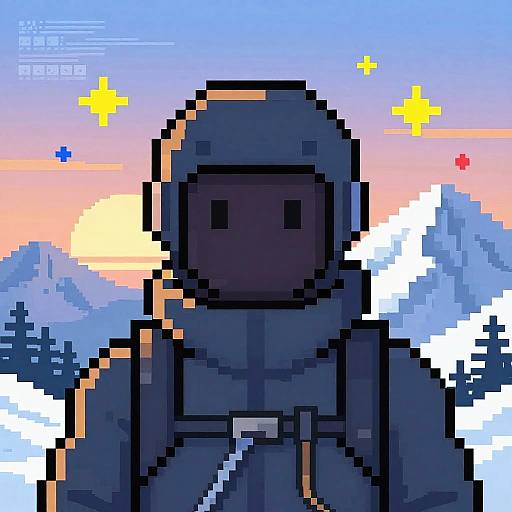 Pixel Art Mountaineer in Winter