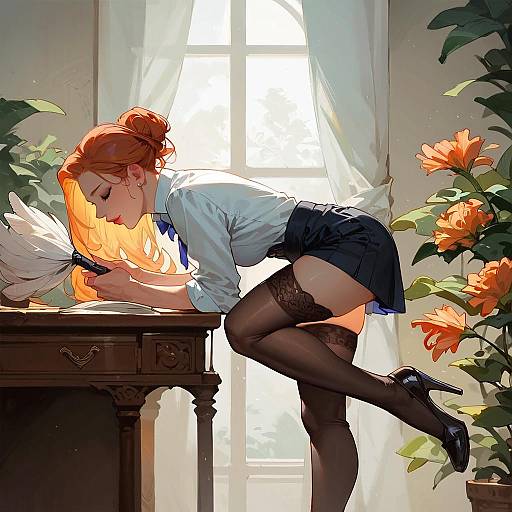 Seductive Ginger Maid in Opulent Study