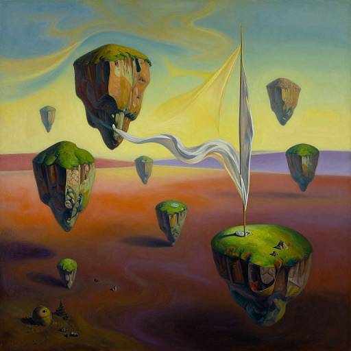 Surreal Floating Islands Oil Painting