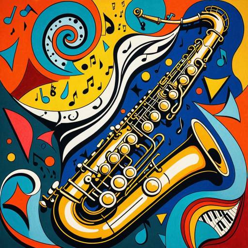 Colorful Surreal Saxophone with Musical Notes
