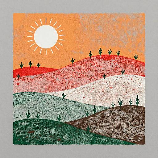 Brutalist Linocut Abstract Landscape