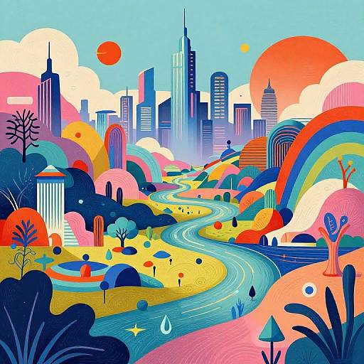Vibrant Surreal Futuristic Landscape