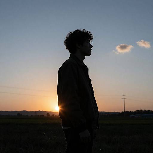 Silhouetted Man Standing at Sunset