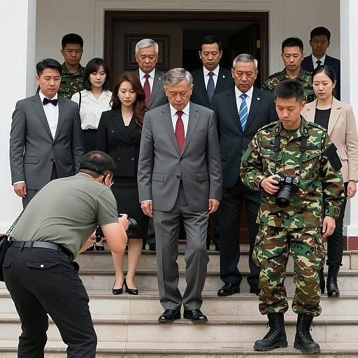 Group of People Descending Steps Photograph