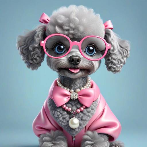 Adorable Poodle in Pink Outfit and Glasses