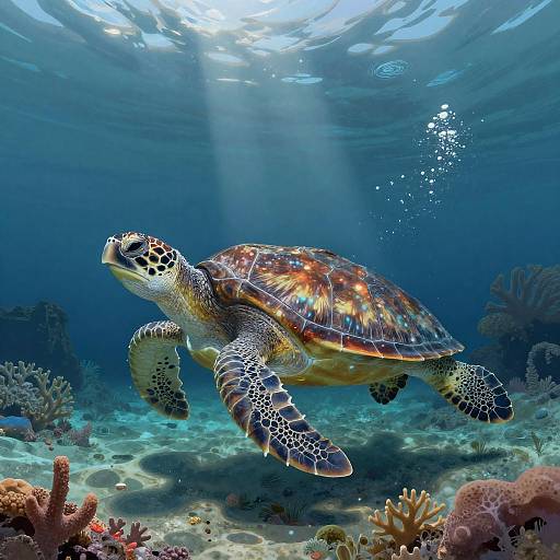 Enchanted Sea Turtle in Ocean Cave