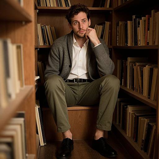 Cozy Scholarly Man in Warm Nook
