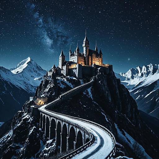 Majestic Mountain Castle Under Starry Sky