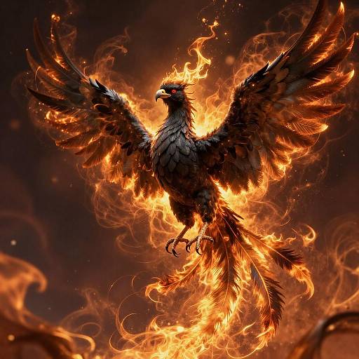 Majestic Black Phoenix in Fiery Flames