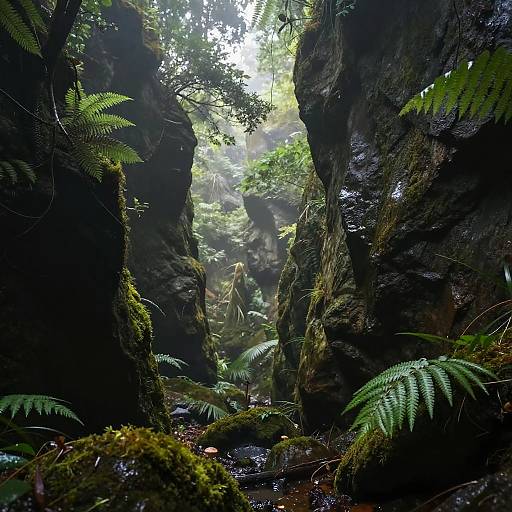 Detailed Rainforest Ravine Printmaking