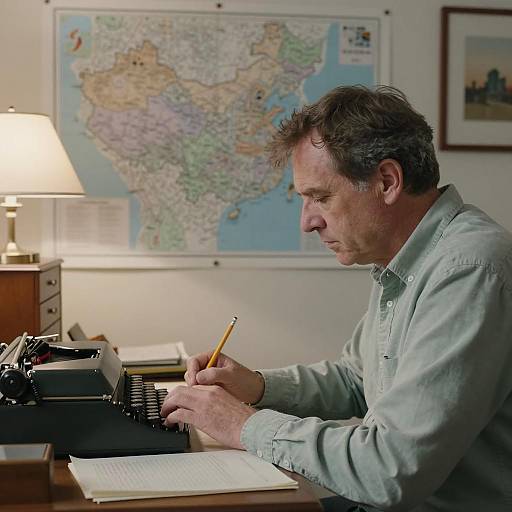 Focused Man Writing at Desk