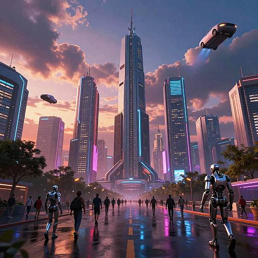 Futuristic Neon Cityscape at Dusk
