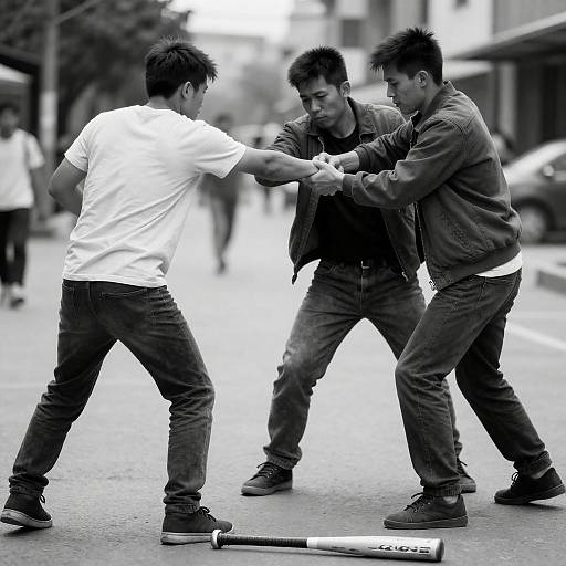 Black-and-White Urban Street Fight Photo