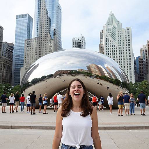 Joyful Woman at Chicago's Cloud Gate