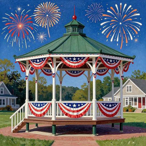 Old Saybrook Bandstand Decorated for Fourth of July