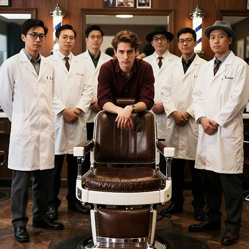 Vintage Barber Shop Group Portrait