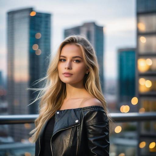 Blonde Woman in Black Leather Jacket in Urban Setting