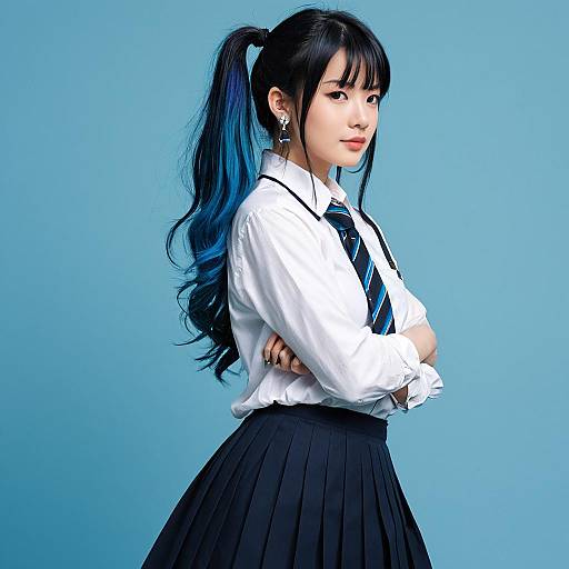 Anime Schoolgirl with Multicolored Hair