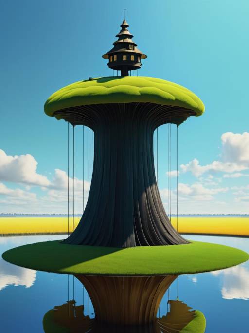 Vivid Photorealistic Flooded Wooden Tower