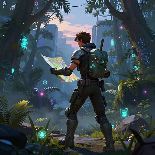 Cyberpunk Pathfinder in Neon Forest