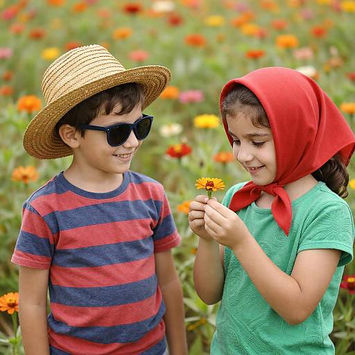 Joyful Children in a Colorful Flower Field