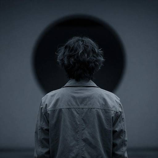 Blue Monochrome Figure Facing Dark Portal