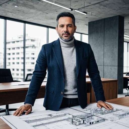 Architect with Blueprints in Modern Office
