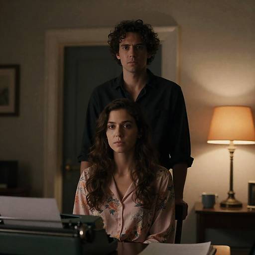 Serious Couple in Dimly Lit Room